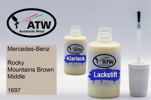 Mercedes-Benz, Rocky Mountains Brown Middle, 1697: 20ml Lackstift + 20ml Klarlack - Set, von ATW Autoteile West.